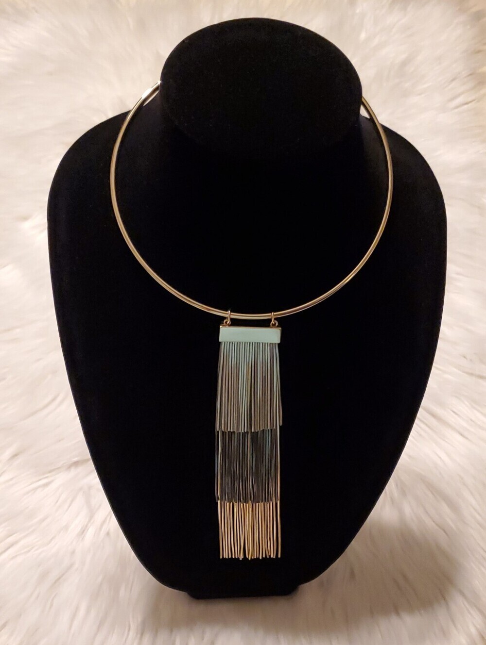 ​WHBM Gold Tone Multi-Tiered Mixed Metal Fringe Tassel Collar Necklace NWOT